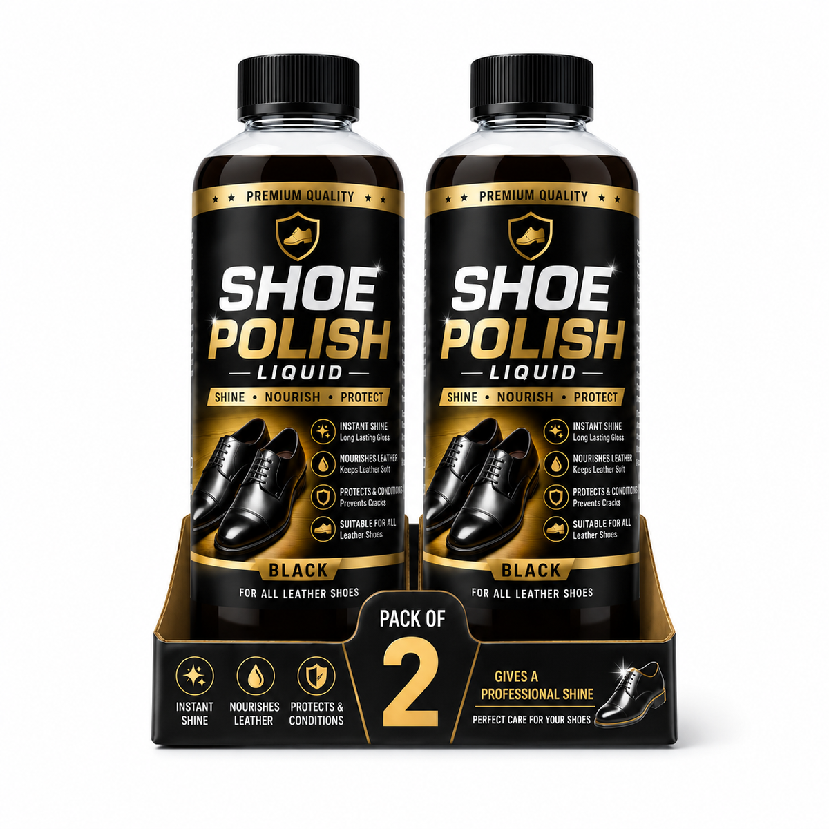 Premium Shoe Polish Liquid – Black (Pack of 2)