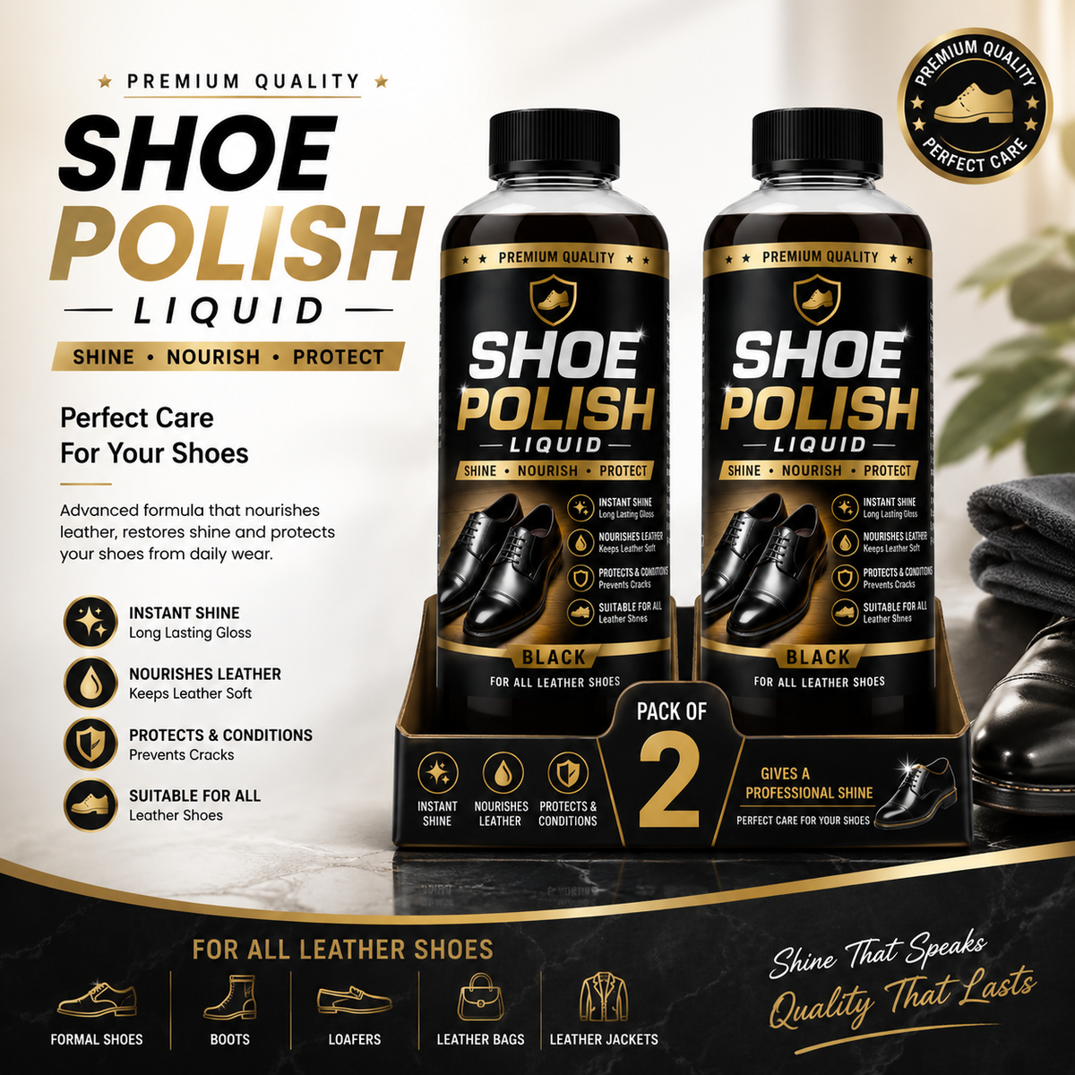 Premium Shoe Polish Liquid – Black (Pack of 2)
